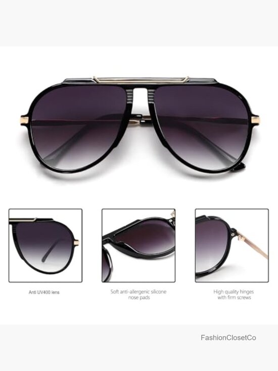 Oversized Aviator Sunglasses, 70s Retro Gold Metal Square Frame, UV400 main image 7